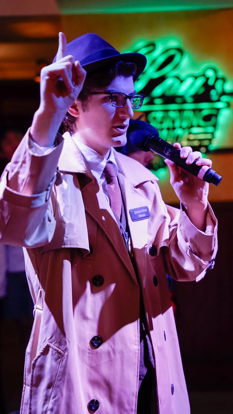 A Murder Mystery Company actor working the room at a Los Angeles show