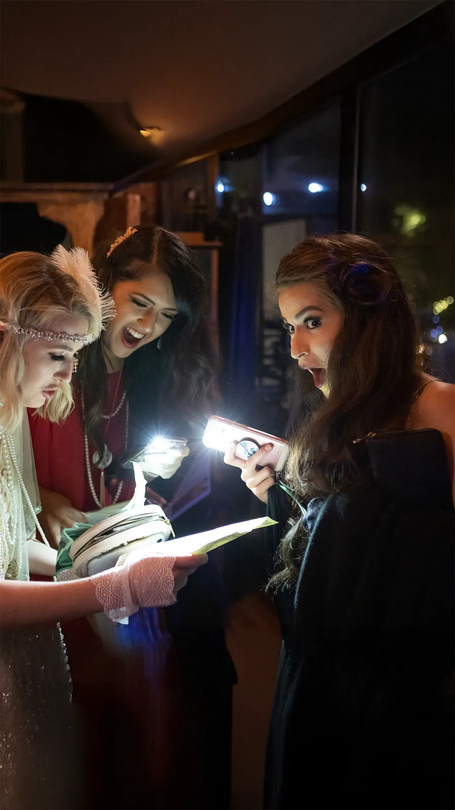 Guests at a Murder Mystery Company public dinner show in Los Angeles